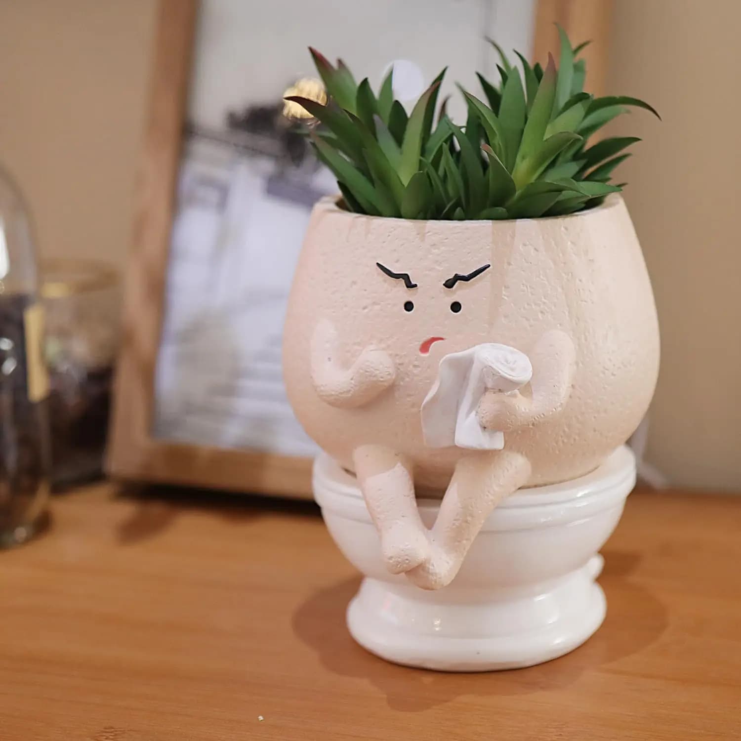 Vaso per Piante a Forma di Faccia da Toilette, Divertente Fioriera per Piante da Interno, Simpatico Regalo per Casa o Ufficio