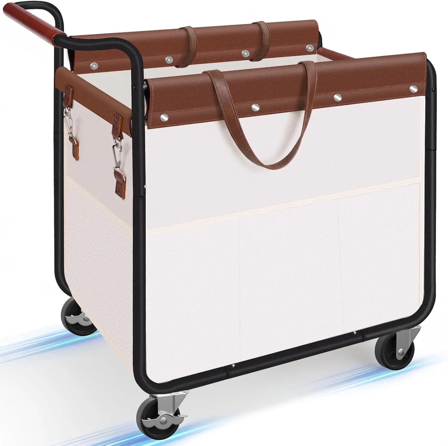 Bag with 180L Wheel, Wooden Handle, Removable Bag, 7 Pockets for Home Organization