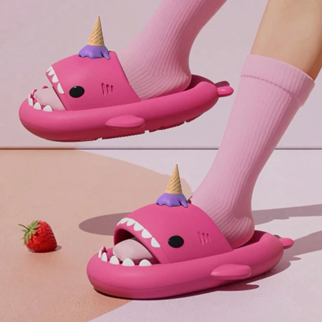 Pantofole estive con squalo gelato per coppie, carine, antiscivolo, con suola spessa, per interni, per bagno, uomo, donna, spiaggia, sandali da strada