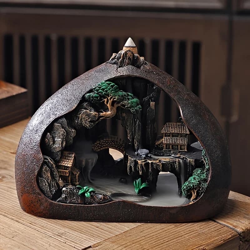 Waterfall Incense Burner Lotus Backflow Incense Holder Resin Censer Cones Sticks Holder Aromatherapy Ornament for Home Gift
