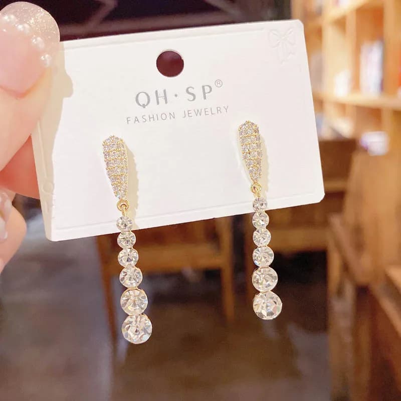 New Long Korean Pendant Earrings for Women Rhinestone Beads Grils Temperamento Wedding Ear Jewels Pendientes Mujer 2023