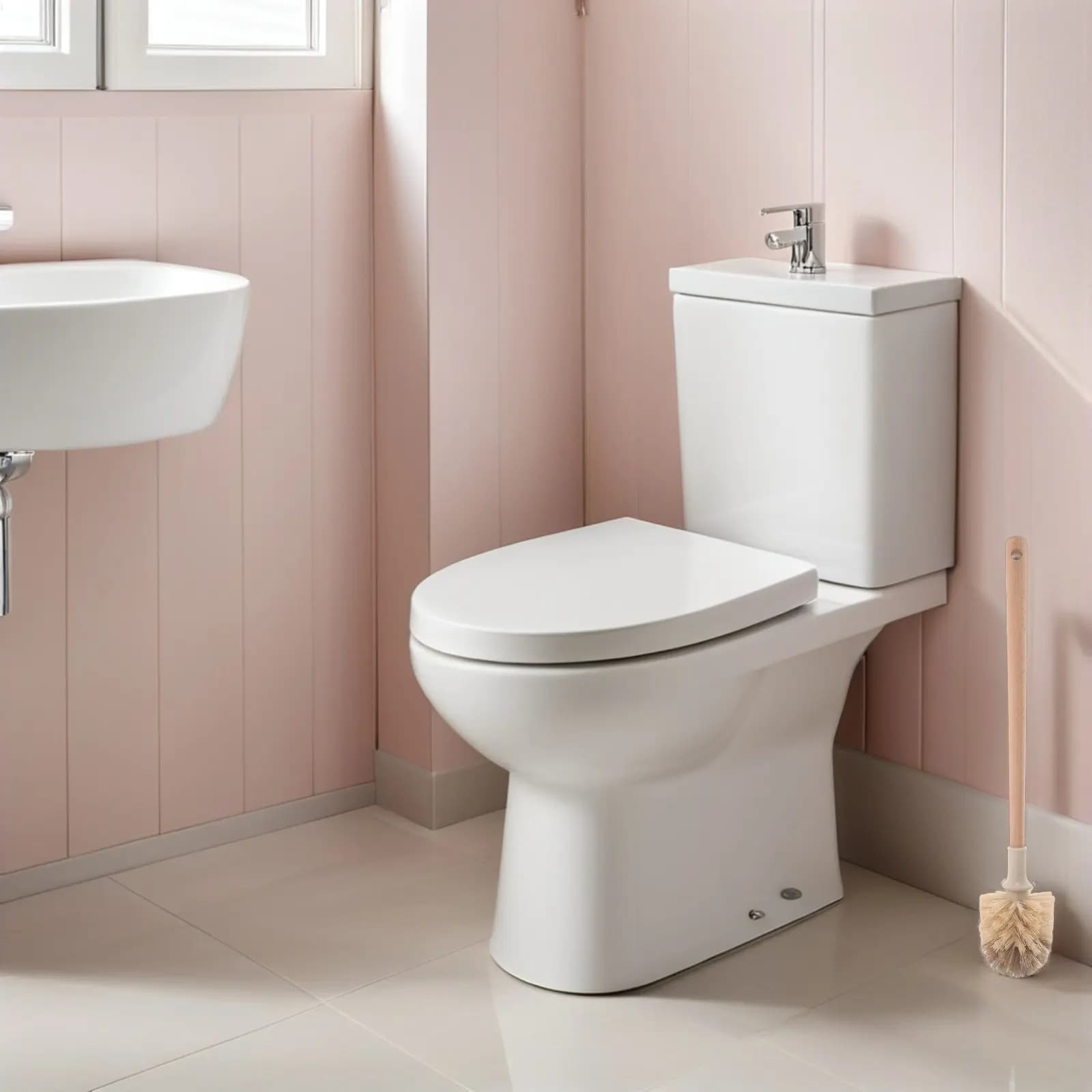 Set di 2 Spazzole per WC con Manico in Legno, Spazzola per Pulizia Profonda del Gabinetto, Strumento per la Pulizia del Bagno