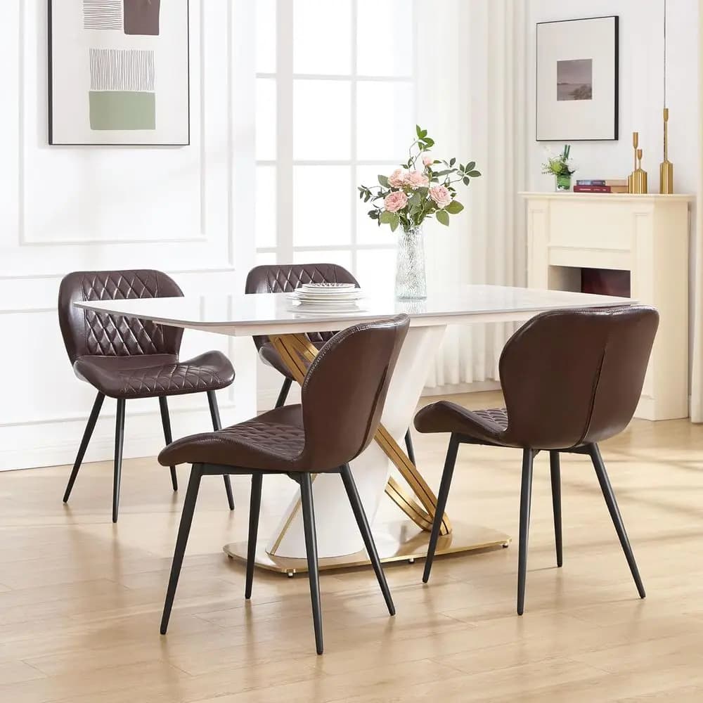 Dining Chairs Set o 4, Comy ern Dining Chairs with Thick Cushions, Upholstered aux Leather Kitchen Side Chairs with Adjustable M
