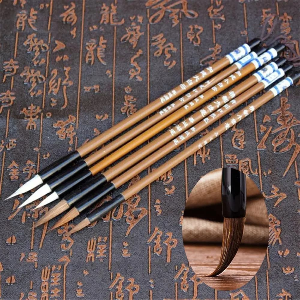 6pcs/Set Painting Brush Bamboo Writing Brush Traditional Chinese Calligraphy Wolf's Hair Practice Writing Brush