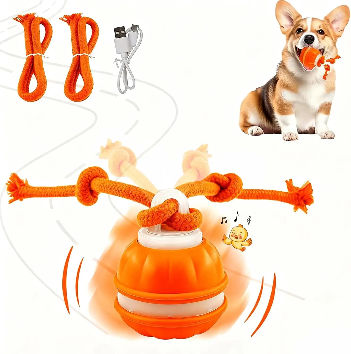 Interactive Ball for Dogs with Corda, Electronic Motion Toy Activated for Cats and Dogs, Ball for Training Puppies