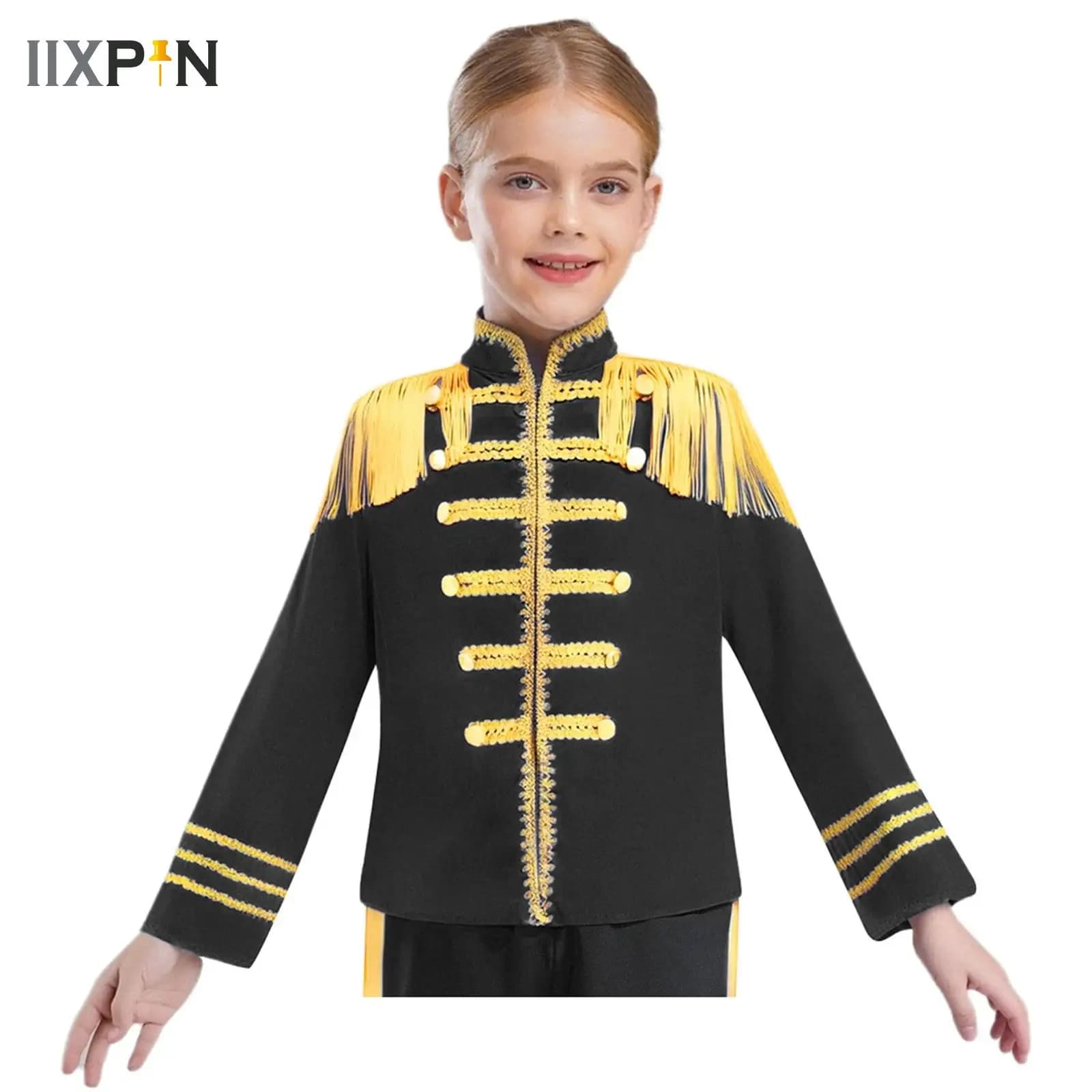 Ragazzi Ragazze Anni '60 Costume pop-star britannico Tamburo Uniforme della squadra maggiore Schiaccianoci Marching Band Giacca con nappa Cappotto per batterista