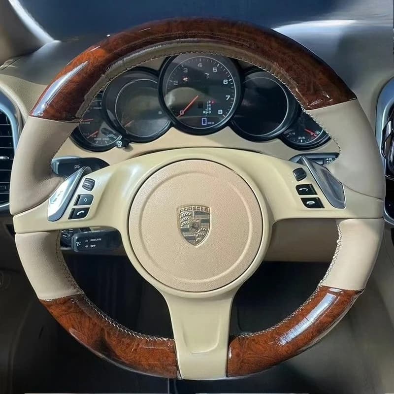 Coprivolante in similpelle beige cucito a mano, adatto per Porsche Boxster Cayman Cayenne Panamera 2009-2012