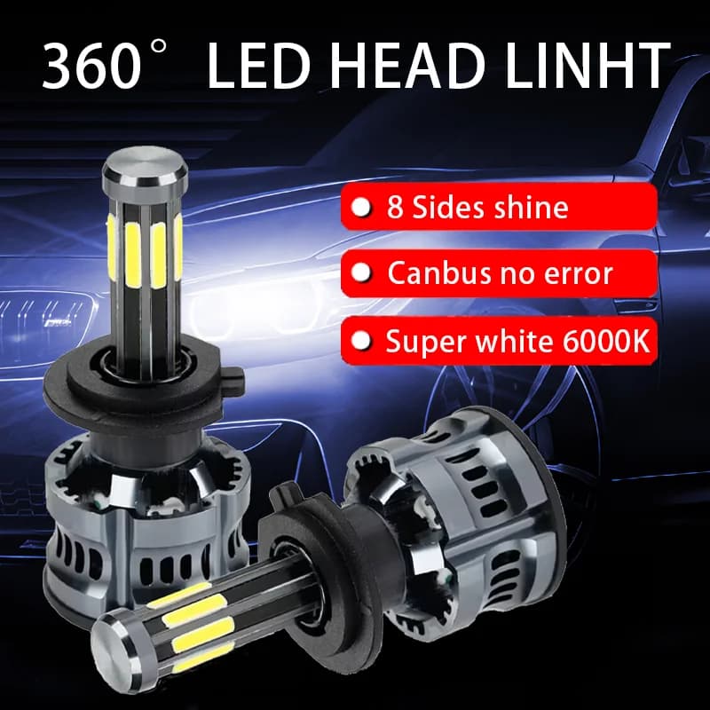 GICOO 360 LED Lampadine per fari per auto H4 H7 H11 8 lati 300W Ad alta potenza HB3 9005 HB4 9006 H13 9007 Canbus Faro