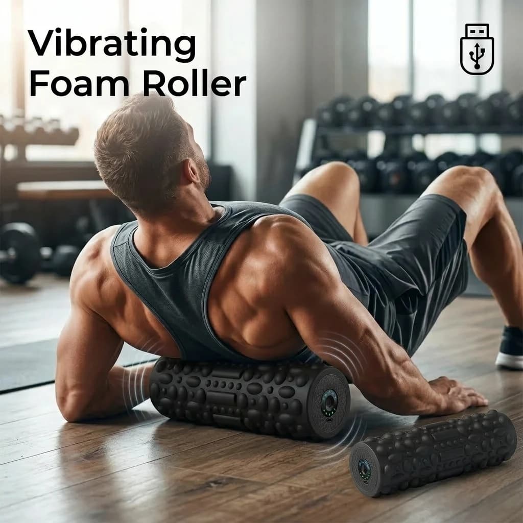 Vibrating Foam Roller Massage Roller for Muscle Pain Relief & Muscle Recovery ,5-Speed Electric Exercise Foam Roller Yoga Column