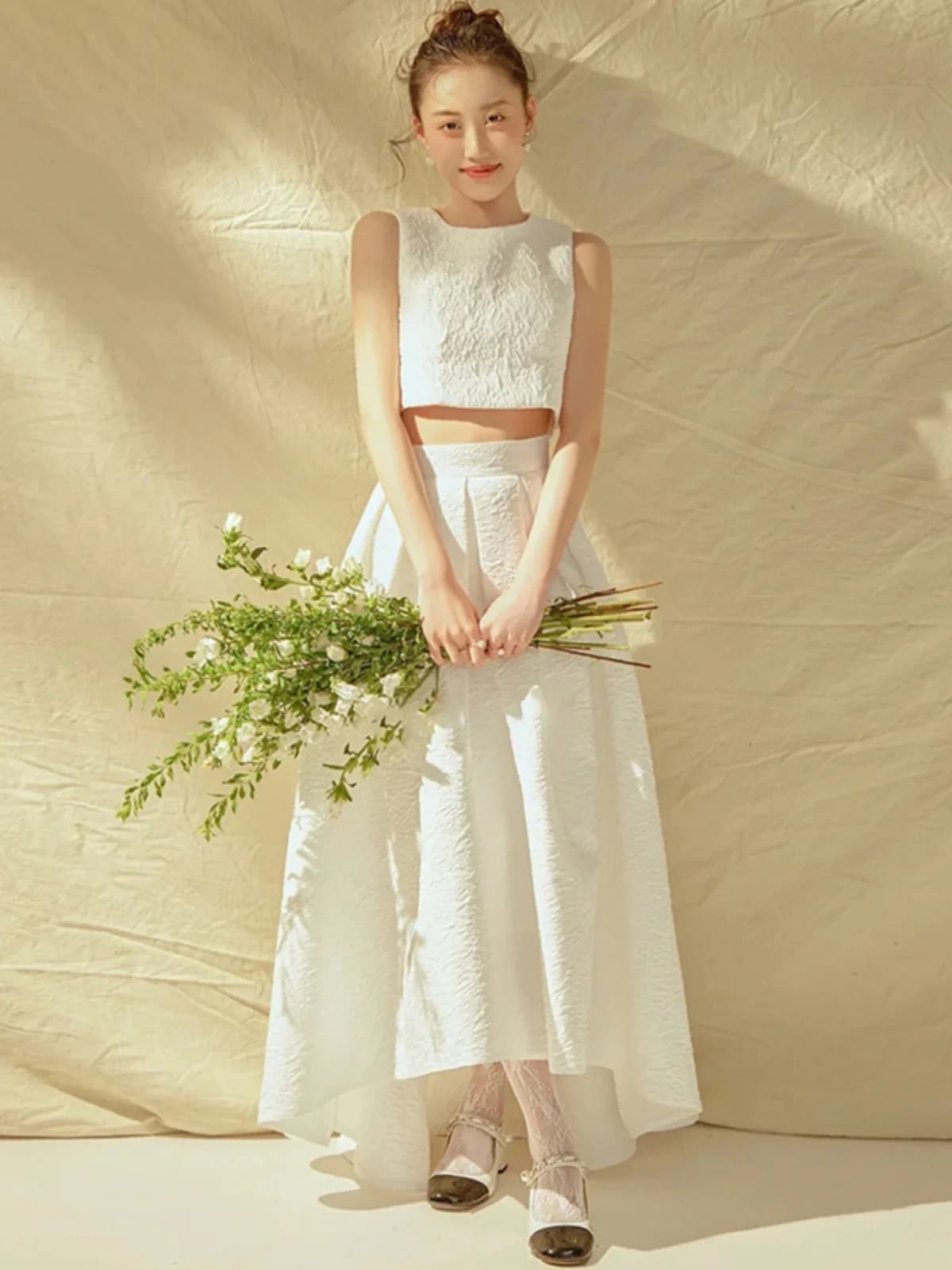White Lace Embroidery Two-Piece Set Fashionable Bride Evening Gown Photography Wedding Dress Skirt Elegant Long Sleeveless Dress