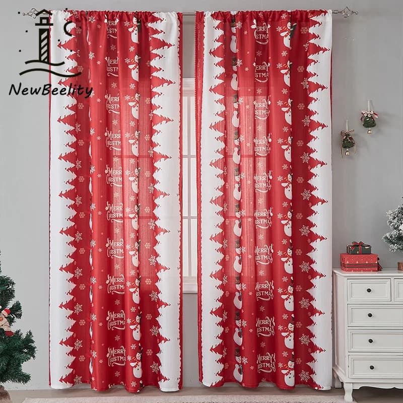 Nuova tenda natalizia americana Tende con stampa a tema natalizio per soggiorno, camera da letto, sala da pranzo, decorazione romantica, tende in tulle