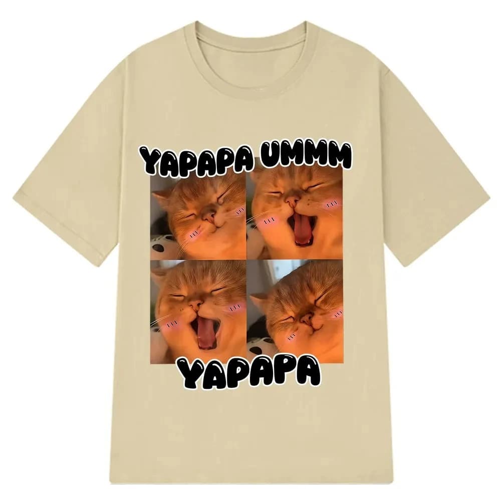 Yapapa Ummmm T-shirt con emoji di gatti divertenti e carini per donna, t-shirt casual alla moda, t-shirt a maniche corte in stile Harajuku Y2K Top