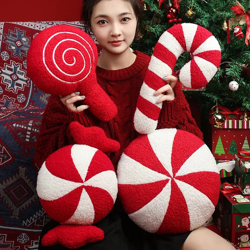 New Classic Christmas Series Throw Pillow Candy Lollipop Snowflake Xmas Balls Doll Soft Sofa Cushion Festival Decor