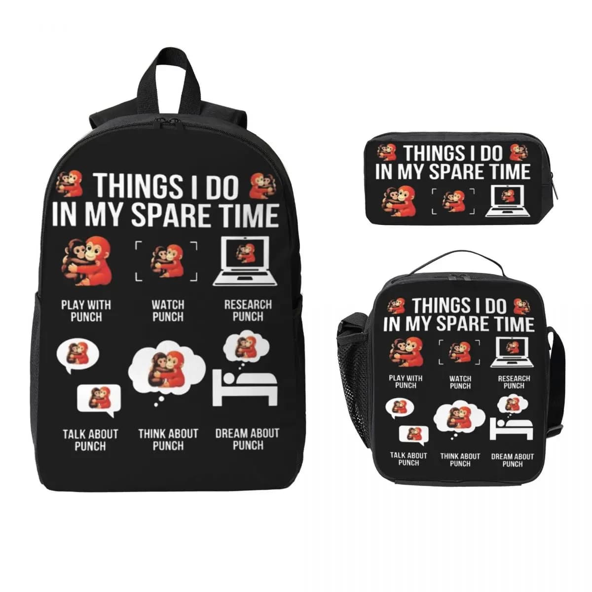 3Pcs Punch Monkey School bags Set for Children Pencil Boxes Backpack Sets with Lunch Box For School Students Knapsack