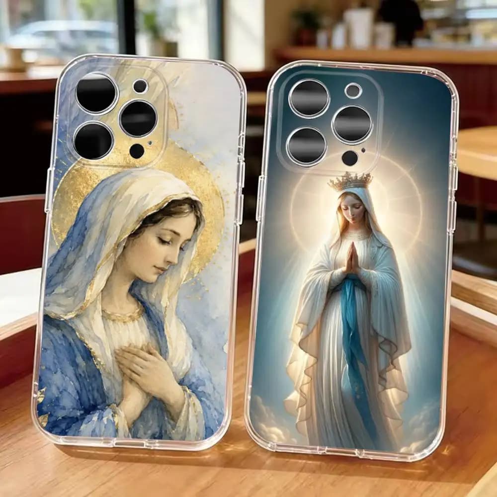 Virgen Mary Phone Case For Iphone 16 15 11 13 14 Pro Max 7 8 Plus X Xr Xs Max Se2020 12mini Transparent Cover