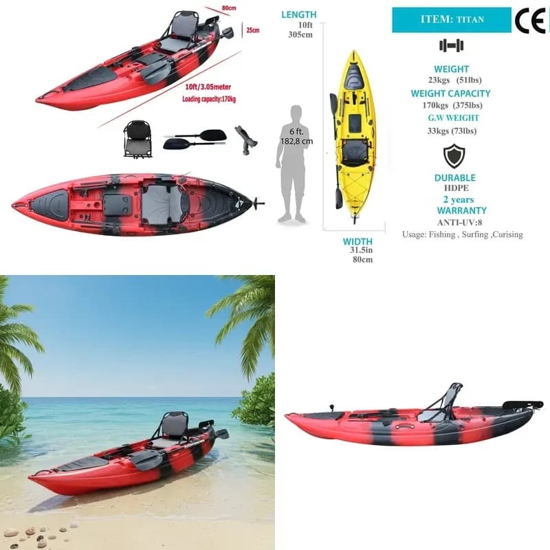 10ft Single Seat Sit on Fishing Paddle Kayak with Electric Motor Motorized Canoe 1person HDPE Kajak Big Storage Boat for