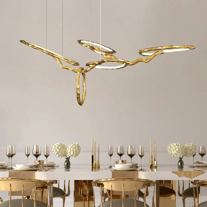Luxury Solid Brass Chandeliers Restaurant Bar Dining Table Artistic Ceiling Chandelier Kitchen Hanging Ring Light Fixture Indoor