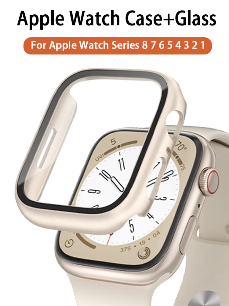 Vetro + Custodia Per Apple Watch 8 7 45 44 41 40 38 42mm Copertura Della Protezione Dello Schermo del PC iwatch Serie 3/4/5/6/SE/7/8 SmartWatch Accessori