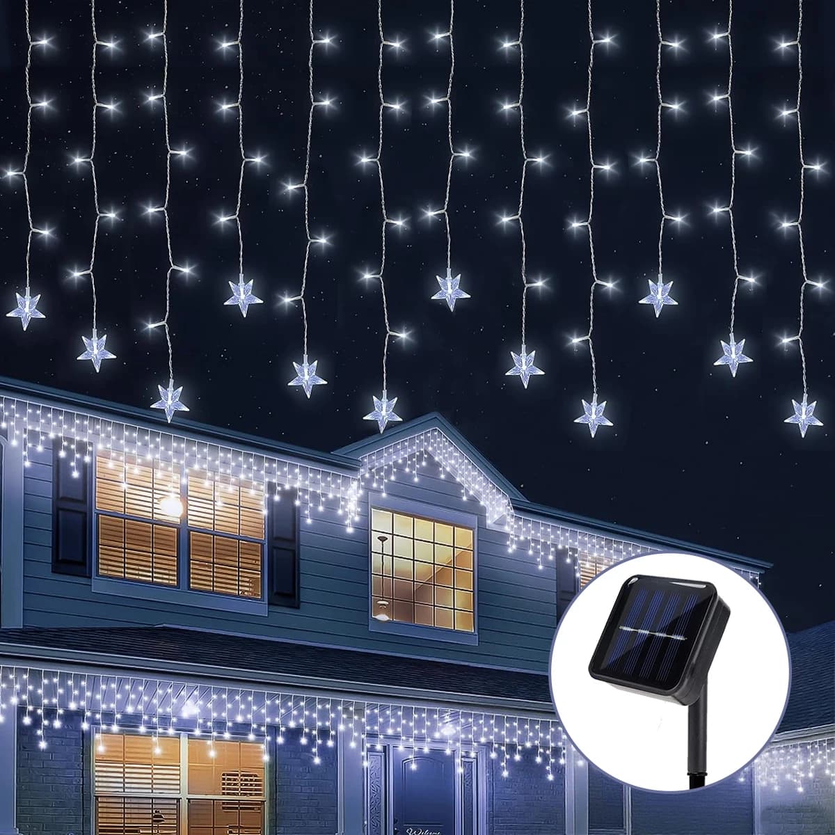 Pop 1pc 96LED luci solari a LED in cristallo di ghiaccio con piccola stella lampada natalizia da fata per esterni per decorazioni per feste di nozze da giardino