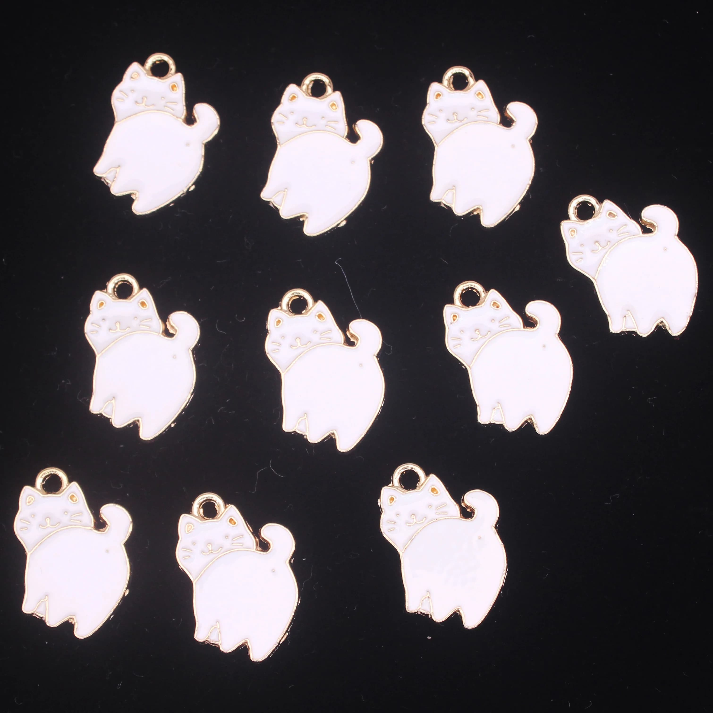10 pz / lotto Lega di smalto Gatto Ciondolo Creazione di gioielli Risultati Accessori Collana di fascino Orecchini Bracciale Risultati dei gioielli 20 * 12mm