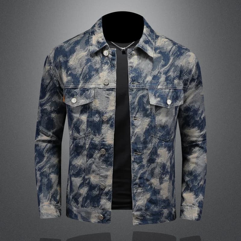 2025 Giacca di jeans vintage primaverile per uomo Moda jacquard Cowboy Giacche da lavoro casual Street Wear Cappotti hip-hop sociali