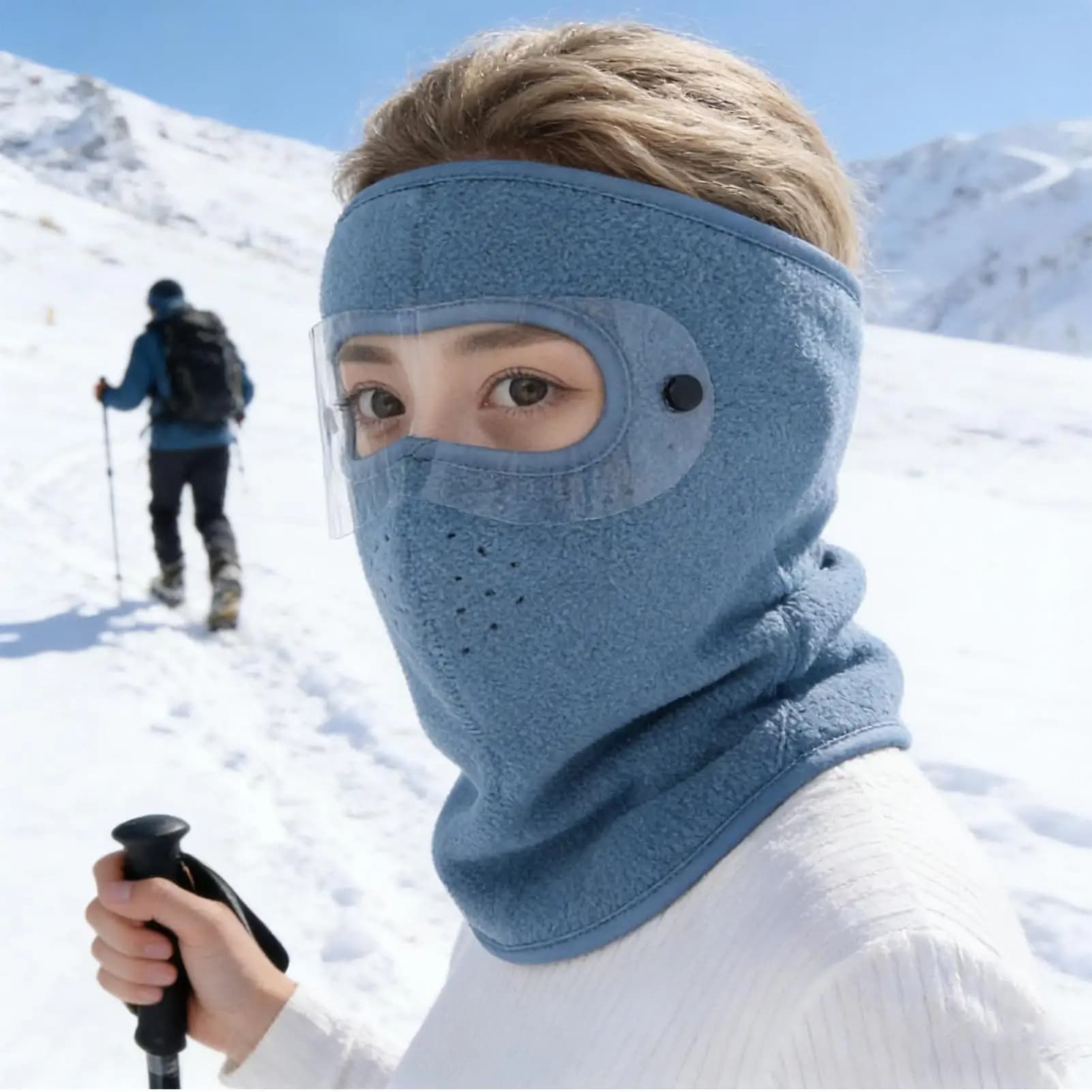 Maschera da sci per uomo Cappello termico in pile ispessito Maschera integrale con occhiali staccabili per uomo Ciclismo in tempo freddo