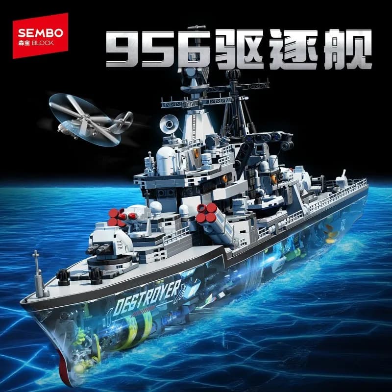 Nuovo SEMBO BLOCK 956 Moderno Destroyer Versione Trasparente Portaerei Militare Building Blocks Mattoni Set per I Ragazzi Regalo