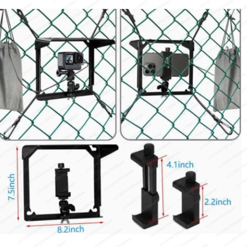 Action Camera Hanging Net Mount Adjustable Metal Fence Holder with Visor Clip Outdoor Photography Phone Bracket