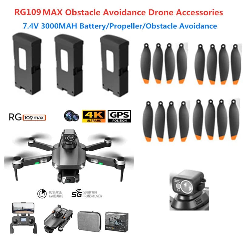 Parti di Ricambio per Drone RC RG109 MAX: Batteria 7.4V 3000mAh/Elica per Accessori Drone RG109, Braccio Batteria Drone RG109 MAX con Motore