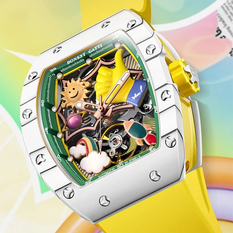 BONEST GATTI Men's Watch with Cool 3D Graffiti Dial Carbon Fiber Case Sapphire Crystal Automatic Mechanical Movement Watch