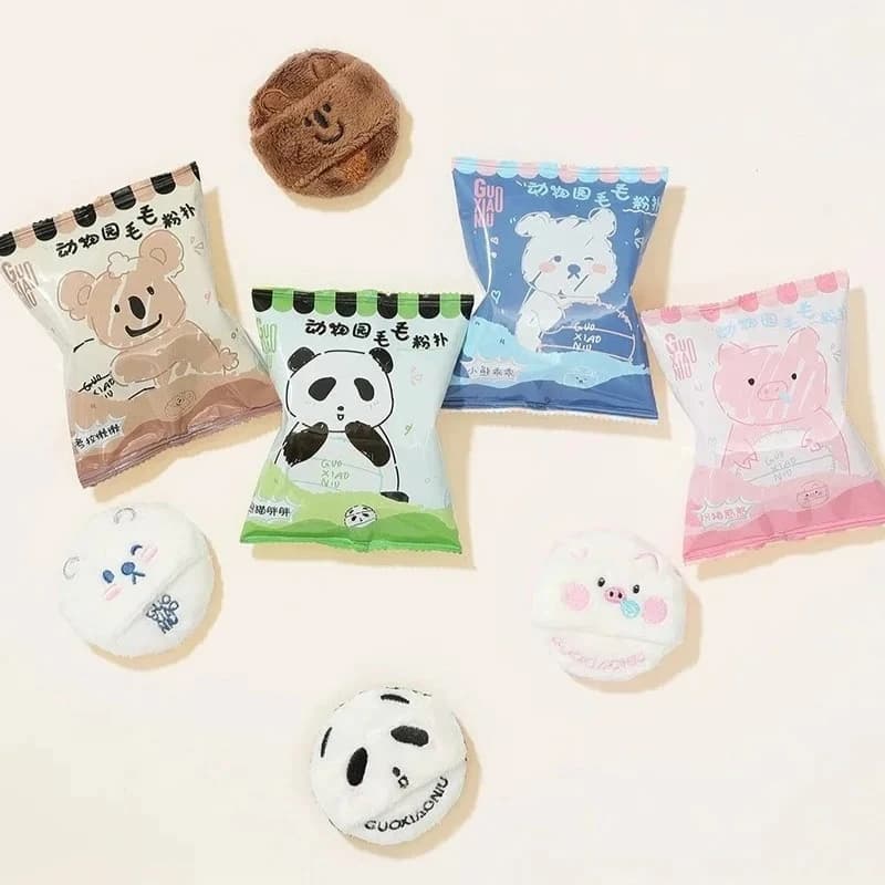 Zoo Fluffy Flocking Powder Puff Cute Panda Koala Bear Foundation Air Cushion Loose Powder Wet and Dry Puffs