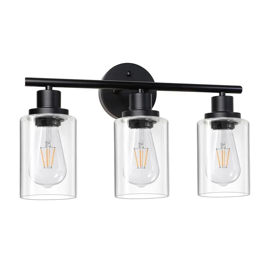 Lampade da bagno moderne, luci da trucco a 3 luci, lampada da parete nera con vetro trasparente per bagno, specchio, soggiorno, camera da letto