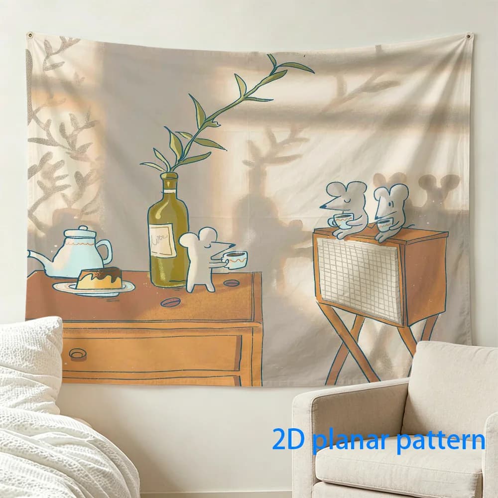 Large Boho Tapestry Wall Hanging Whimsical Planar Pattern Monkeys Illustration Kitchen Scene Retro Home Decor Abstract Art Print