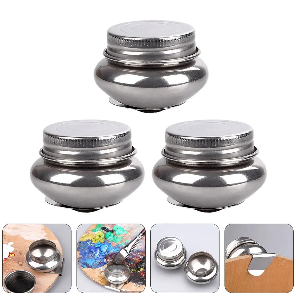 3Pcs Oil Paint Wash Pots Stainless Steel Brush Cleaning Kettle Removable Lid Portable Paint Brush Washer for Artists Schools