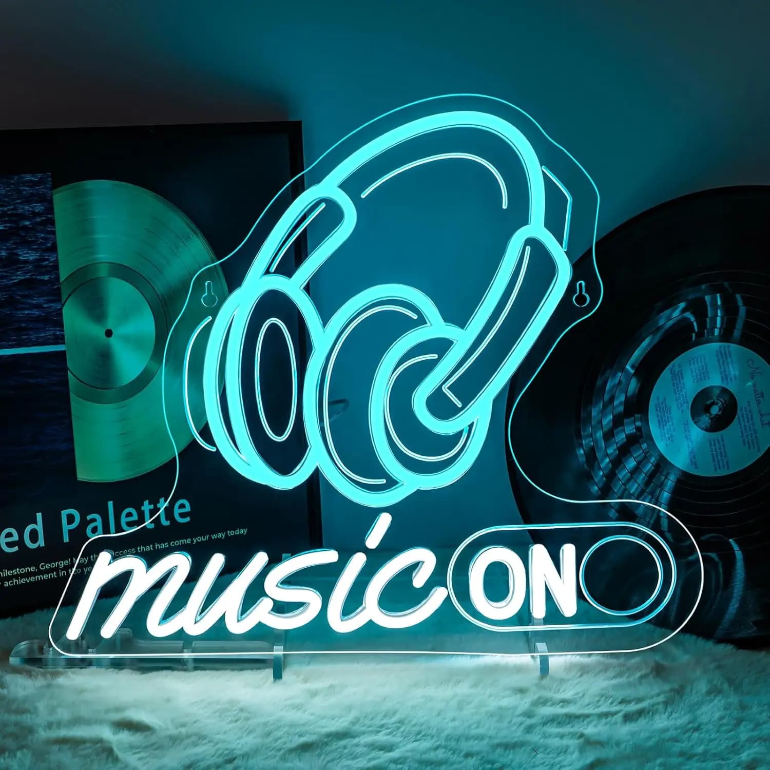 Music on teaches at the neon rhythmic headphones LED neon light for DJ studios Music chambers Player configurations Wall decoration Powered by dimmable USB