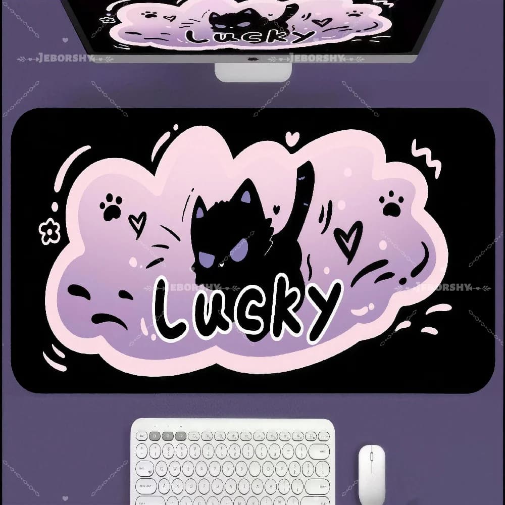 Tappetino per Mouse XXL con Gatto Nero Carino, Tappetino da Scrivania Kawaii, Mousepad da Gaming con Animale Cartoonesco, Tappetino Grande Antiscivolo in Gomma per Tastiera PC e Laptop