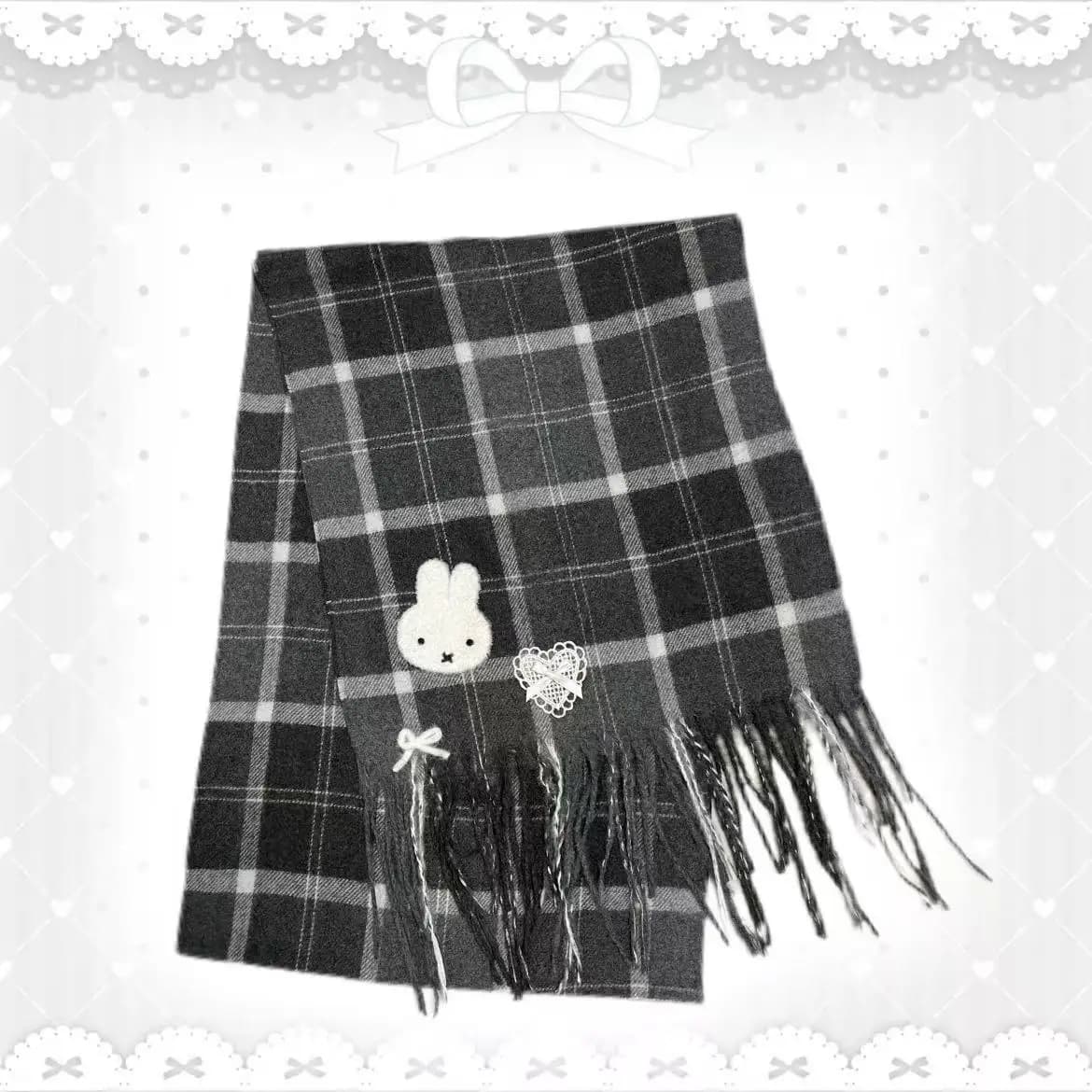 Miffy scarf with black paintings, warm and versatile for autumn and winter, cute fashionable cotton scarf, versatile scarf, gift.