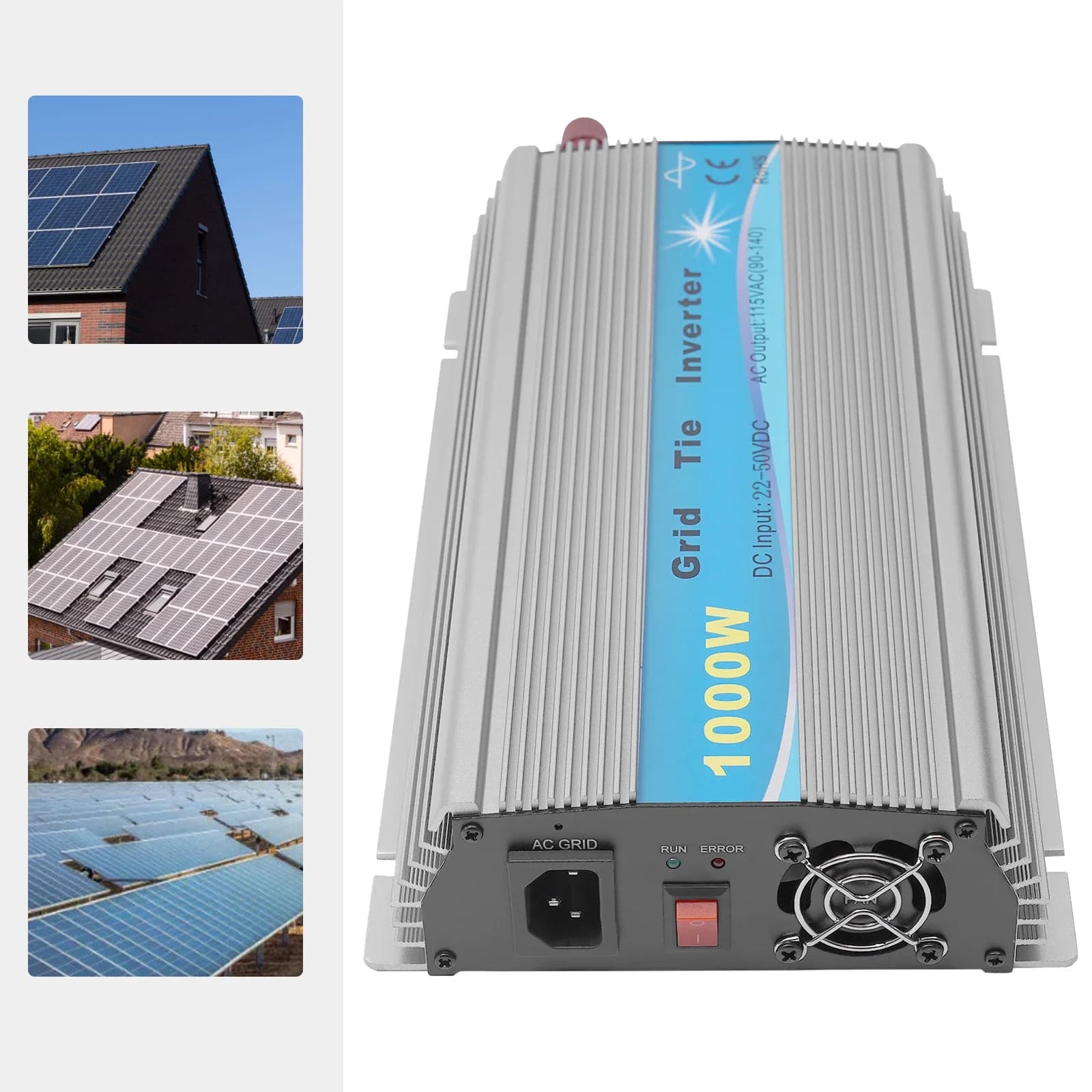 NUOVO Inverter Solare Grid-Tie da 1000W con MPPT, Onda Pura, Ingresso Solare 22-50VDC, Uscita AC 90-140V per Pannelli Solari 12V
