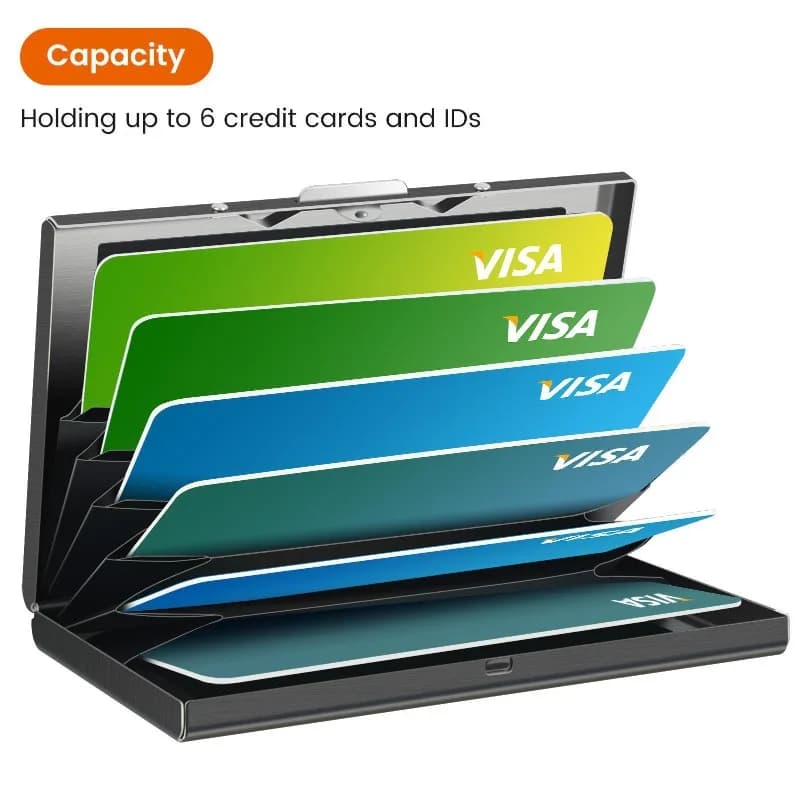 Portafoglio sottile con blocco RFID a 6 slot - Porta carte in metallo anti-scansione per carte di credito e documenti, protezione compatta per carte di credito in metallo ​