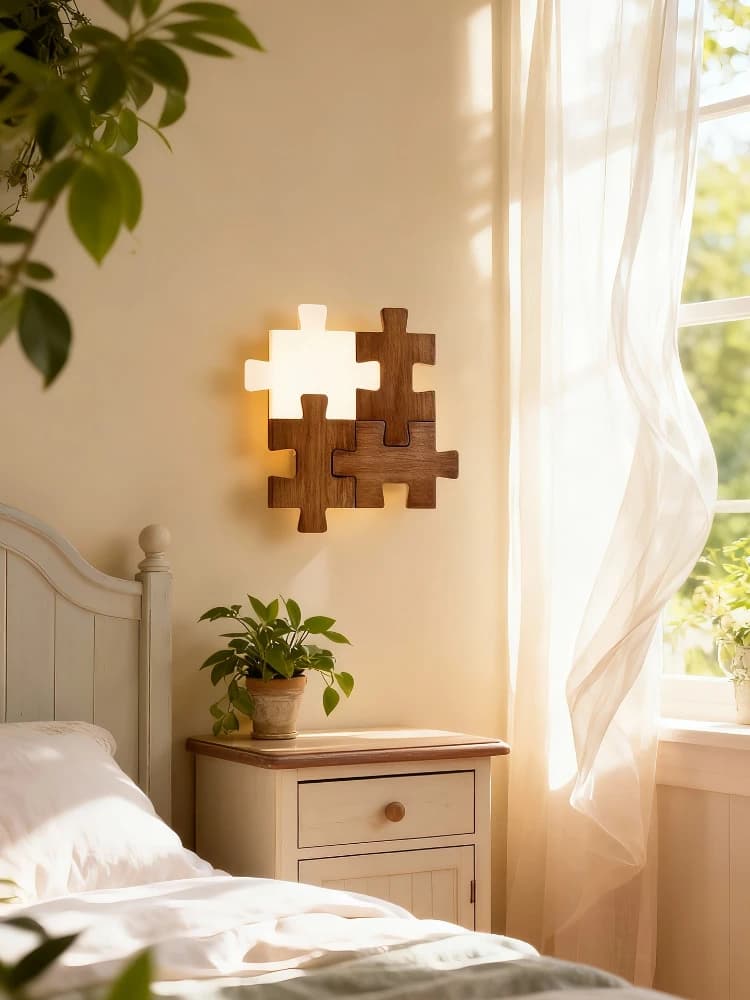 Nordic Wood LED Wall Lamp Building block puzzle light Creativity LED Sconce Lights Living room decor wall light Bedroom Bedside