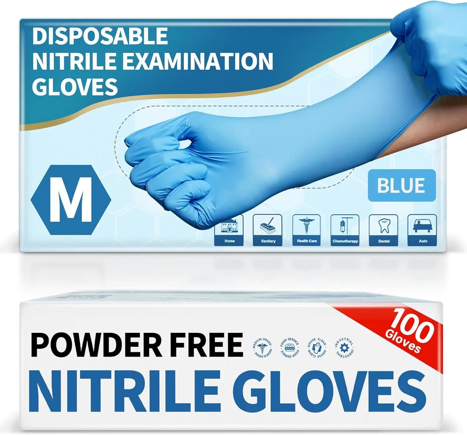 Guanti in Nitrile Blu da 4,5 Mil, Senza Polvere e Senza Lattice, 100 Pezzi per Laboratorio, Cucina e Pulizie