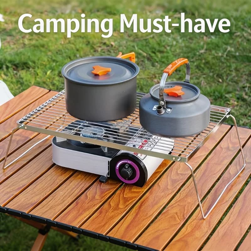 Portable Foldable Stainless Campfire Stand – Lightweight for Hiking, Camping, BBQ Grill, Pot & Pan Support, Grid Rack