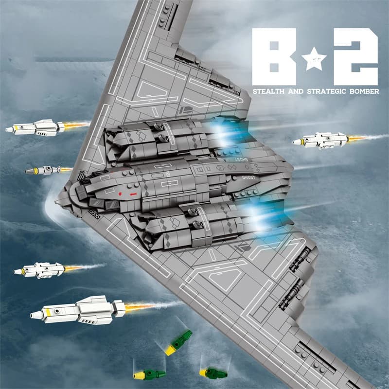 Set di Costruzioni per Bambini da 2063 Pezzi, Modello di Aereo Militare B-2 Stealth Strategic Bomber, Blocchi da Costruzione, Regalo