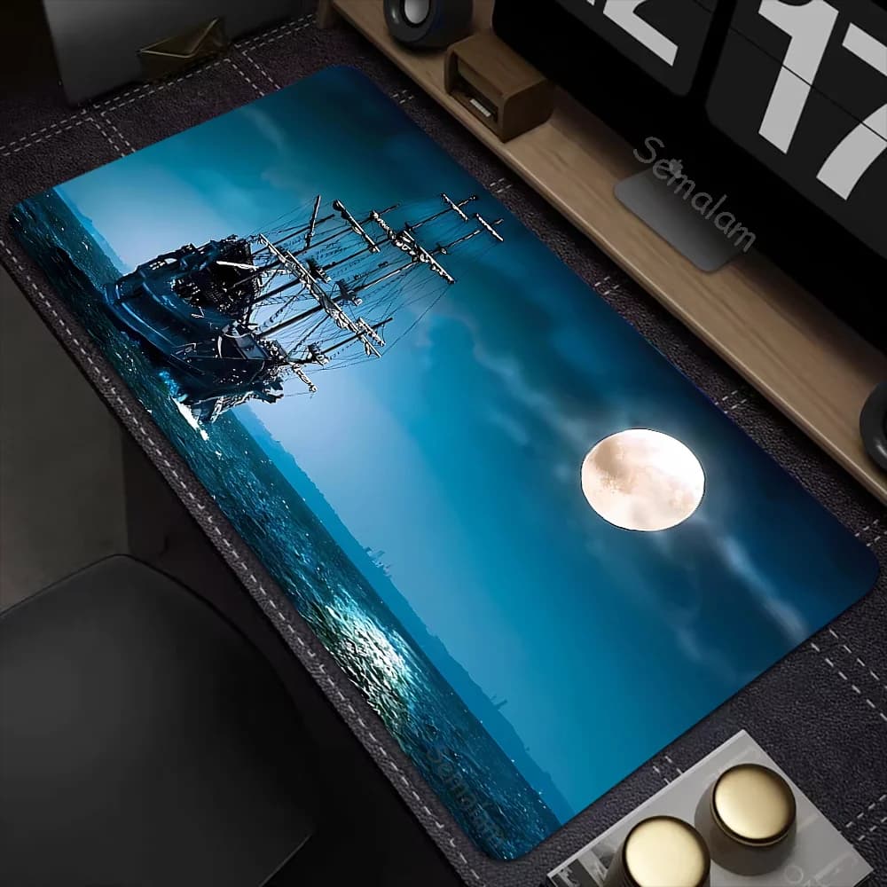 Tappetino per Mouse da Gioco con Motivo Barca a Vela e Luna, Base Antiscivolo in Gomma, Cuciture Precise, Lavabile, per Tablet e PC, Ideale per Giochi e Ufficio