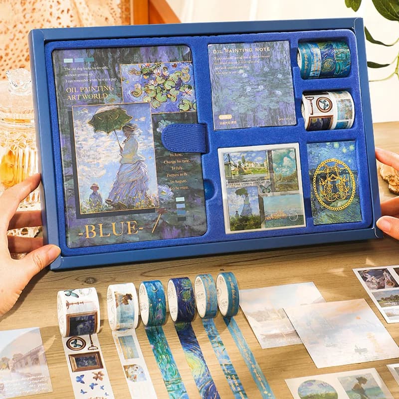 Retro Oil Painting Scrapbooking Sets Hand Account Gift Box Handbook Sticker Material Set Collage Material Handmade Diary Album
