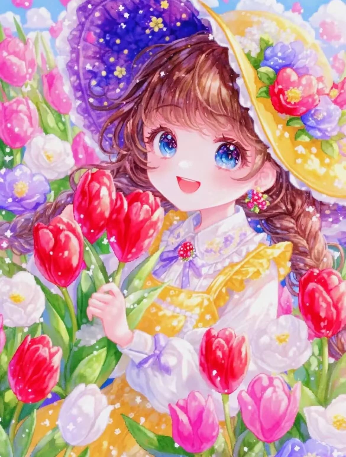 9ct 60x80cm Tulip Girl Printed Kits Cross Stitch Embroidery DIY Needlework Set Home Decor Crafts With Needles Threads