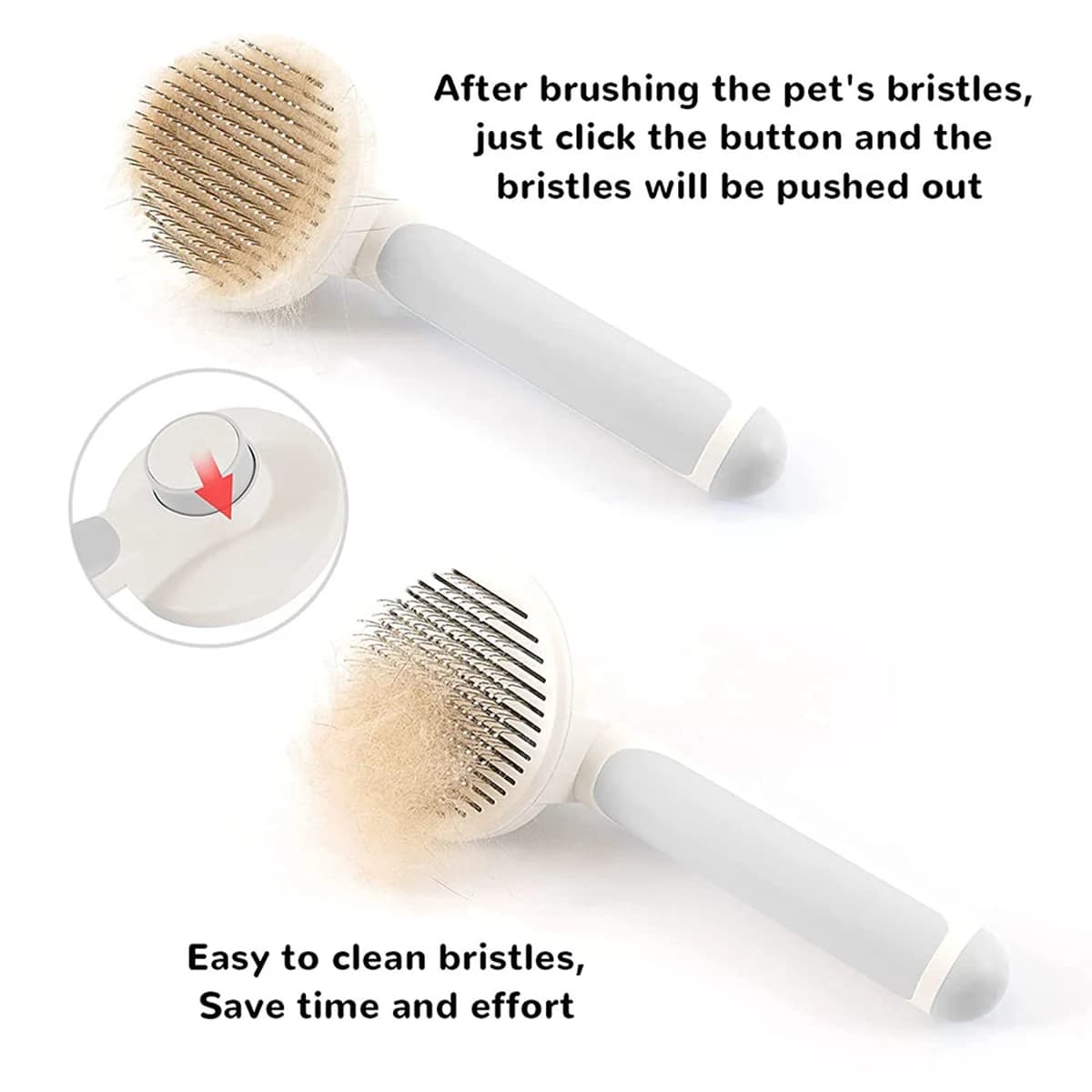 B69C Pet Supplies Round Head Pet Comb Cat Comb Stainless Steel Needle Dog Hair Removal Brush Self-Cleaning Comb