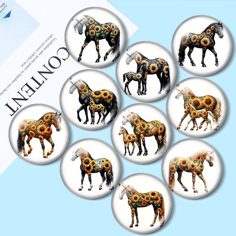 Sunflowers and Horses 12/18/20/25mm glass cabochon bracelet pendant rings for jewelry demo earrings back Making findings