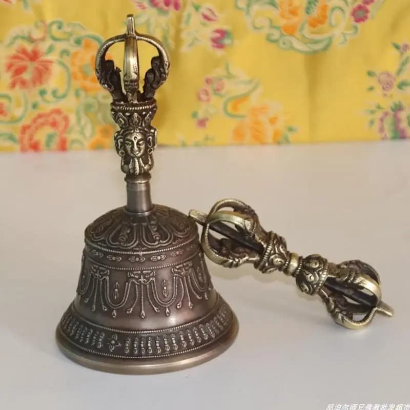 Tibet Tibetan Nepal copper five-strand vajra bell and pestle Statue Ornament Home Office Cabinet Deco Desktop Decor Figurines