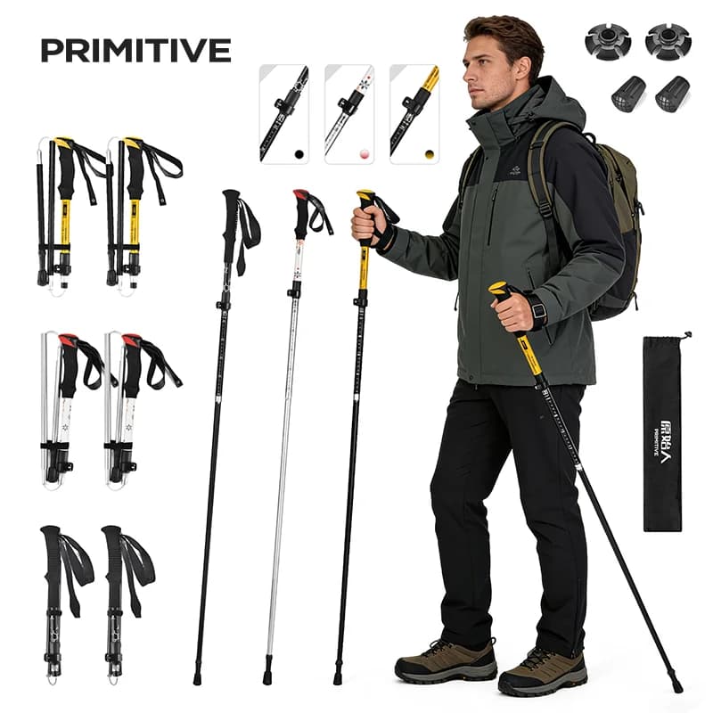 PRIMITIVE Trekking Sticks in Aluminium Alloy, Foldable Stroller Sticks, Camping and Hiking Lights